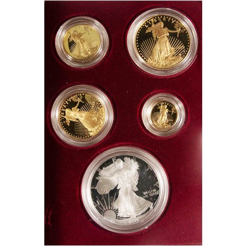 1995-W 5-Coin Proof American Eagle Set (10th Anniv, Box & COA)