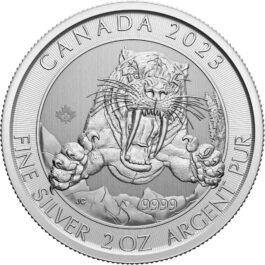 2 Oz 2023 Canadian Smilodon Sabre-Tooth Tiger Silver Coin (BU)